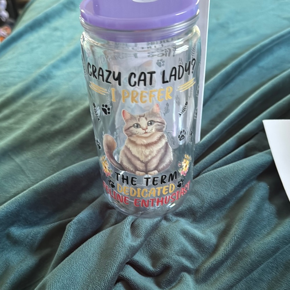 Purple Cat-Themed Tumbler